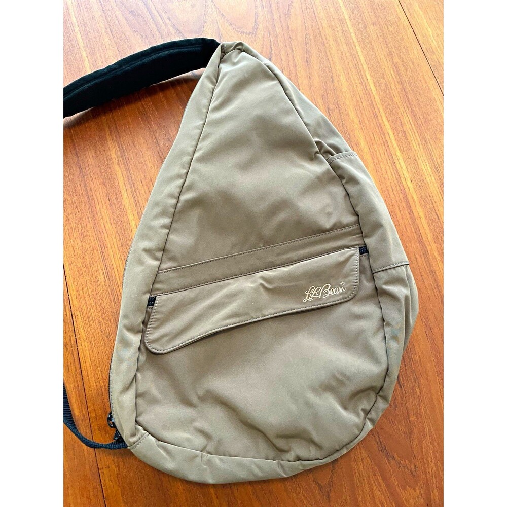 L.L.Bean Healthy Back Bag Brown Nylon Sling Backpack Zip Shoulder Strap